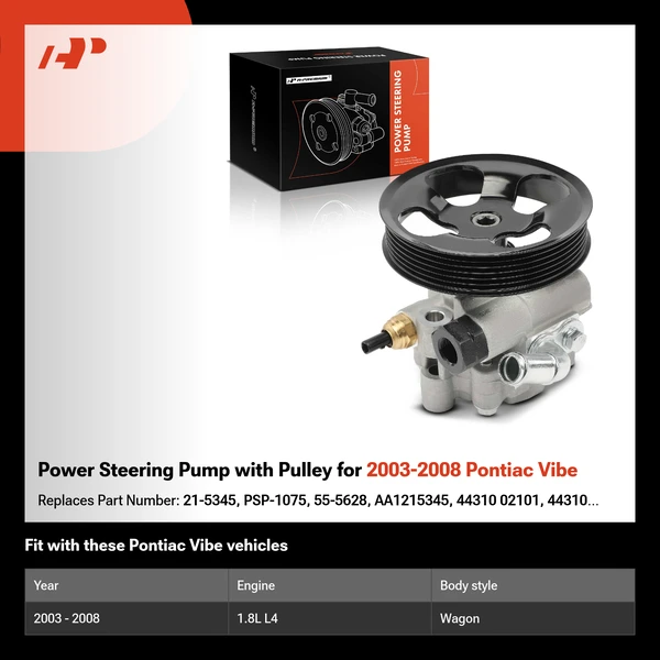 Power Steering Pump with Pulley for 2003-2008 Pontiac Vibe