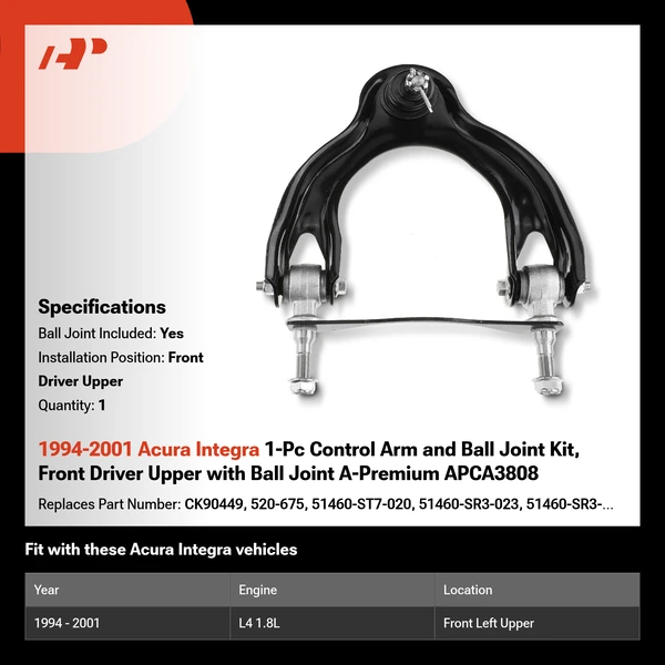 1994-2001 Acura Integra 1-Pc Control Arm and Ball Joint Kit, Front Driver Upper with Ball Joint A-Premium APCA3808