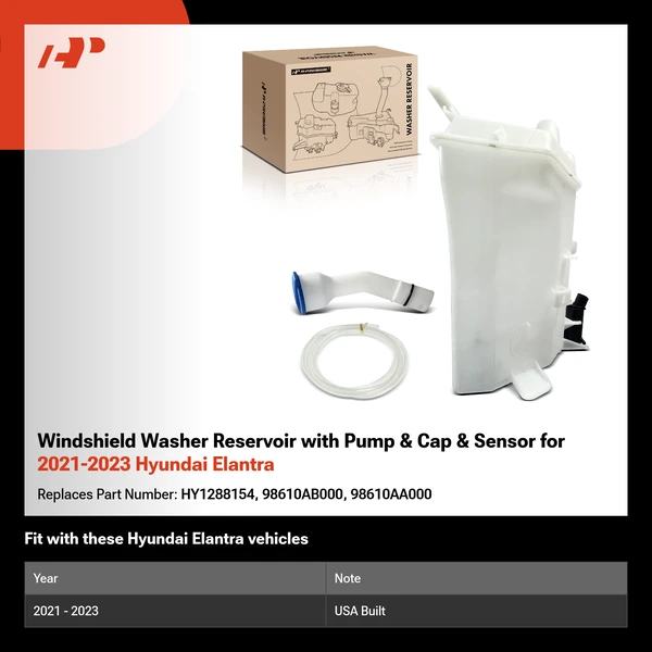 Windshield Washer Reservoir with Pump & Cap & Sensor for 2021-2023 Hyundai Elantra