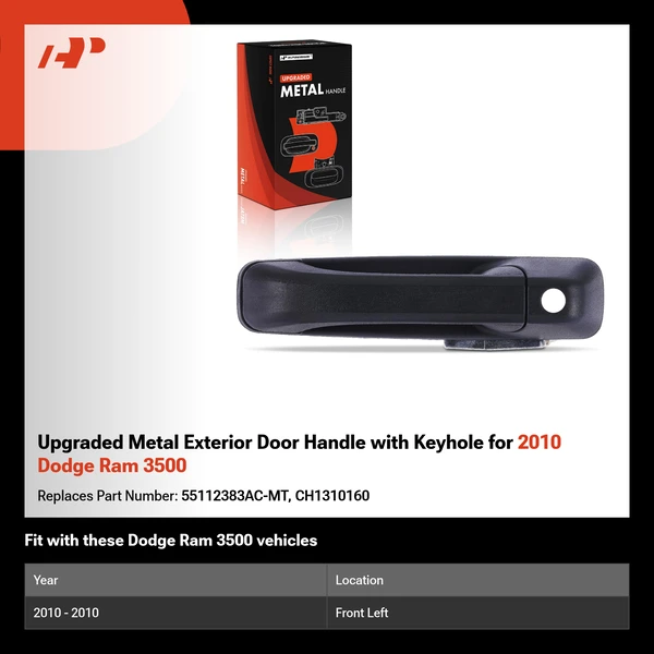 Upgraded Metal Exterior Door Handle with Keyhole for 2010 Dodge Ram 3500