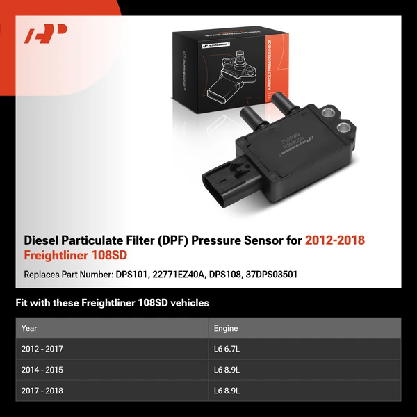 Diesel Particulate Filter (DPF) Pressure Sensor for 2012-2018 Freightliner 108SD