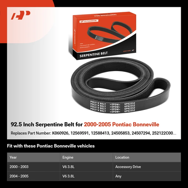 92.5 Inch Serpentine Belt for 2000-2005 Pontiac Bonneville