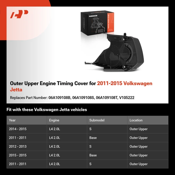 Outer Upper Engine Timing Cover for 2011-2015 Volkswagen Jetta