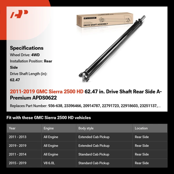 2011-2019 GMC Sierra 2500 HD 62.47 in. Drive Shaft Rear Side A-Premium APDS0622