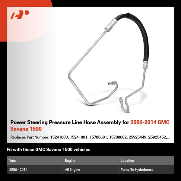 Power Steering Pressure Line Hose Assembly for 2006-2014 GMC Savana 1500