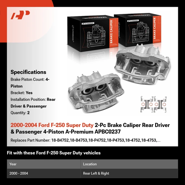 2000-2004 Ford F-250 Super Duty 2-Pc Brake Caliper Rear Driver & Passenger 4-Piston A-Premium APBC0237