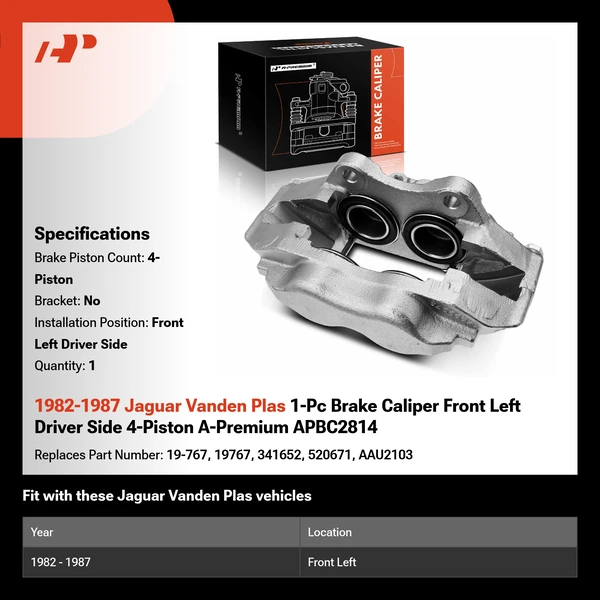 1982-1987 Jaguar Vanden Plas 1-Pc Brake Caliper Front Left Driver Side 4-Piston A-Premium APBC2814