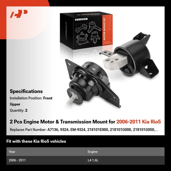 2 Pcs Engine Motor & Transmission Mount for 2006-2011 Kia Rio5