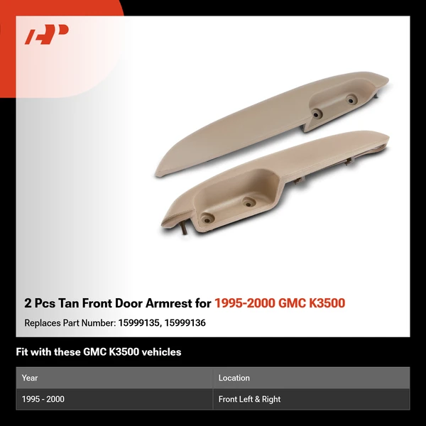 2 Pcs Tan Front Door Armrest for 1995-2000 GMC K3500