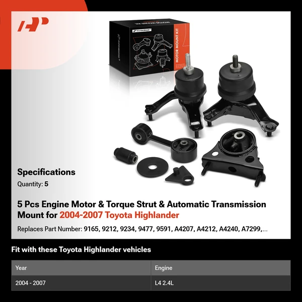 5 Pcs Engine Motor & Torque Strut & Automatic Transmission Mount for 2004-2007 Toyota Highlander