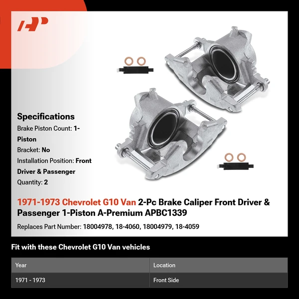 1971-1973 Chevrolet G10 Van 2-Pc Brake Caliper Front Driver & Passenger 1-Piston A-Premium APBC1339