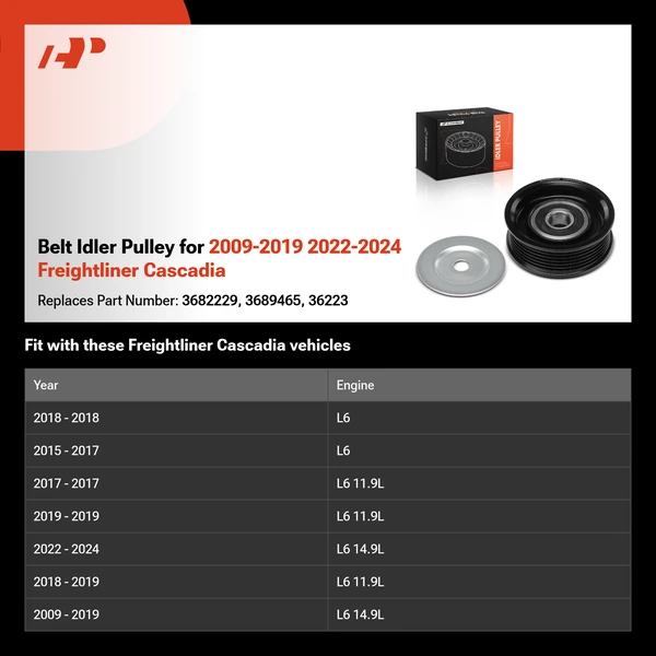 Belt Idler Pulley for 2009-2019 2022-2024 Freightliner Cascadia