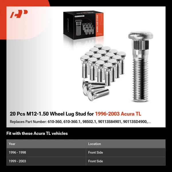 20 Pcs M12-1.50 Wheel Lug Stud for 1996-2003 Acura TL