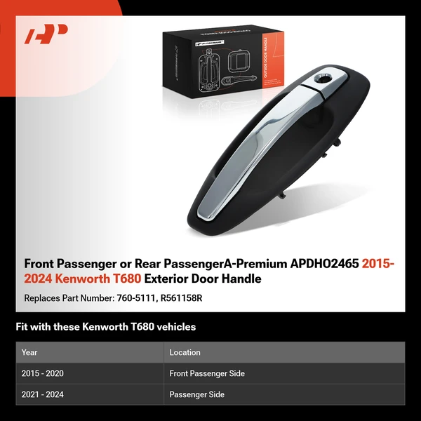 Front Passenger or Rear PassengerA-Premium APDHO2465 2015-2024 Kenworth T680 Exterior Door Handle