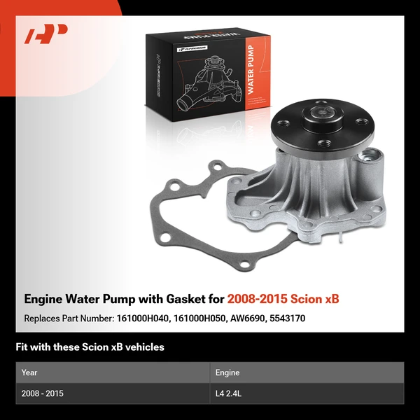 Engine Water Pump with Gasket for 2008-2015 Scion xB