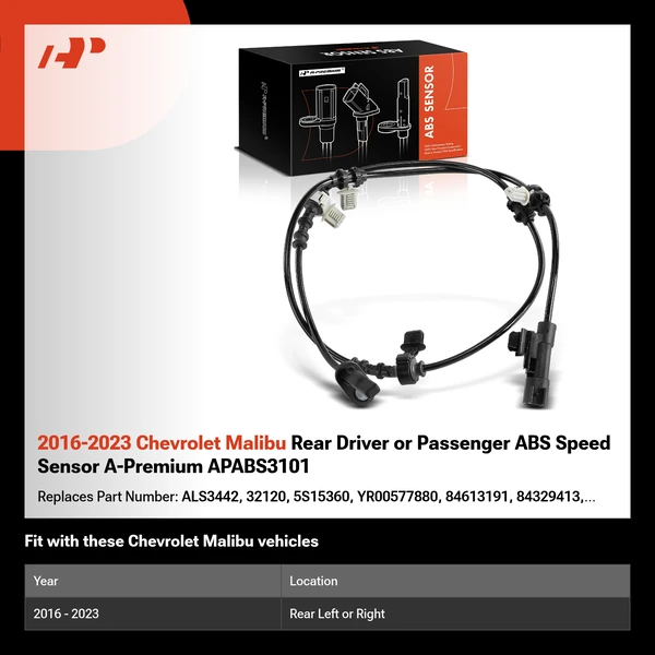 2016-2023 Chevrolet Malibu Rear Driver or Passenger ABS Speed Sensor A-Premium APABS3101
