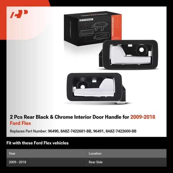 2 Pcs Rear Black & Chrome Interior Door Handle for 2009-2018 Ford Flex