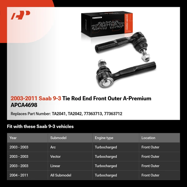 2003-2011 Saab 9-3 Tie Rod End Front Outer A-Premium APCA4698