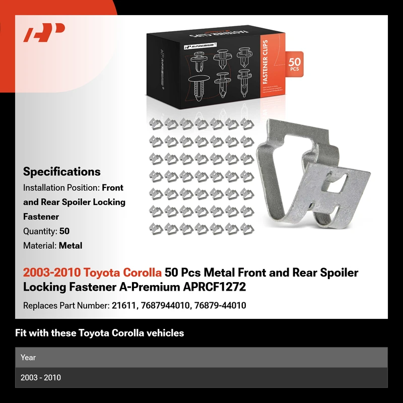 2003-2010 Toyota Corolla 50 Pcs Metal Front and Rear Spoiler Locking Fastener A-Premium APRCF1272