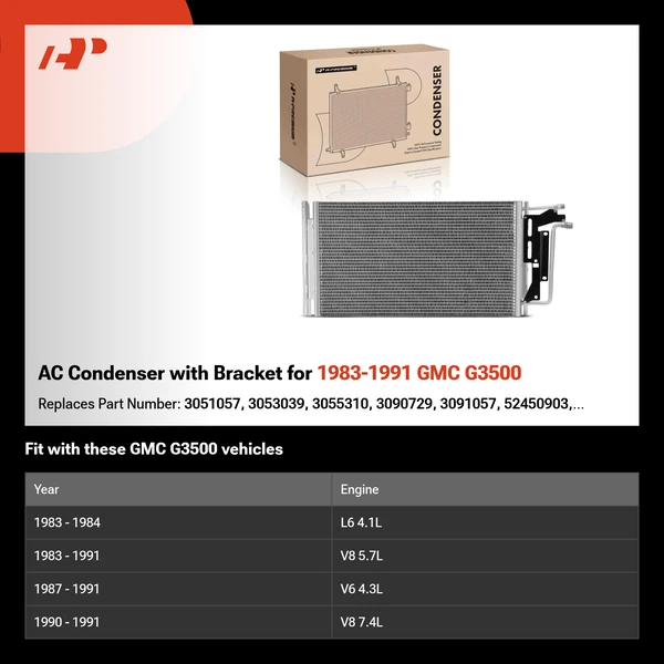AC Condenser with Bracket for 1983-1991 GMC G3500