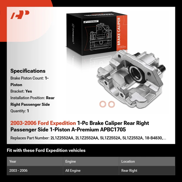 2003-2006 Ford Expedition 1-Pc Brake Caliper Rear Right Passenger Side 1-Piston A-Premium APBC1705