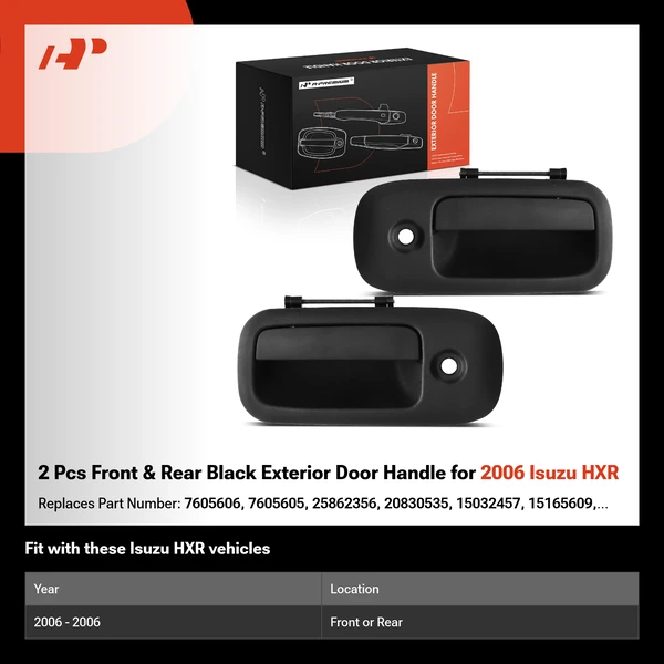 2 Pcs Front & Rear Black Exterior Door Handle for 2006 Isuzu HXR