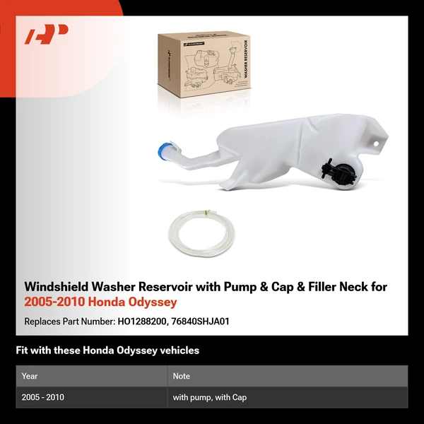 Windshield Washer Reservoir with Pump & Cap & Filler Neck for 2005-2010 Honda Odyssey