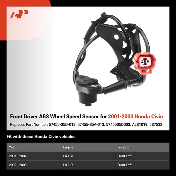 Front Driver ABS Wheel Speed Sensor for 2001-2003 Honda Civic