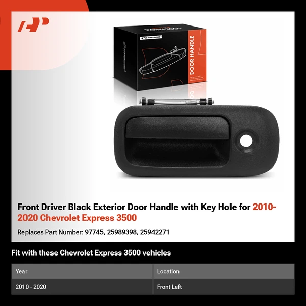 Front Driver Black Exterior Door Handle with Key Hole for 2010-2020 Chevrolet Express 3500
