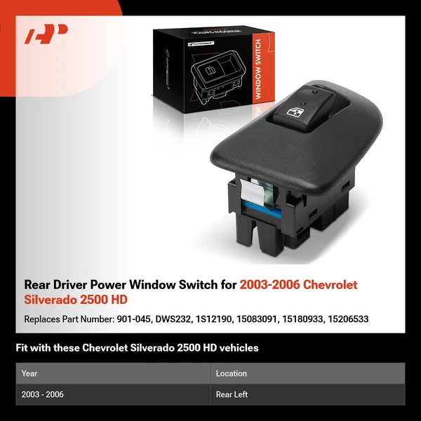 Rear Driver Power Window Switch for 2003-2006 Chevrolet Silverado 2500 HD