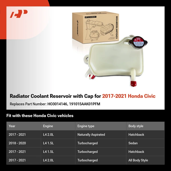 Radiator Coolant Reservoir with Cap for 2017-2021 Honda Civic