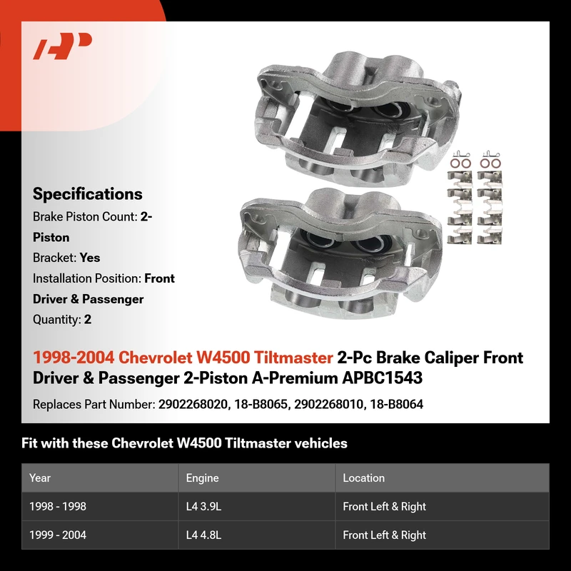 1998-2004 Chevrolet W4500 Tiltmaster 2-Pc Brake Caliper Front Driver & Passenger 2-Piston A-Premium APBC1543