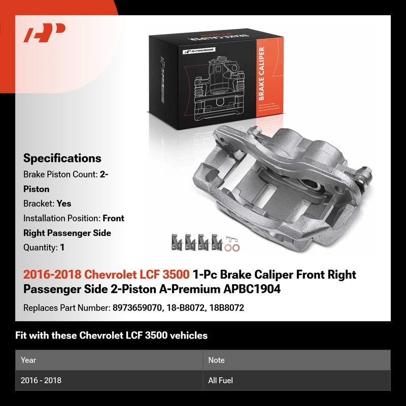 2016-2018 Chevrolet LCF 3500 1-Pc Brake Caliper Front Right Passenger Side 2-Piston A-Premium APBC1904