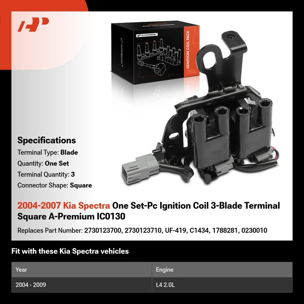 2004-2007 Kia Spectra One Set-Pc Ignition Coil 3-Blade Terminal Square A-Premium IC0130