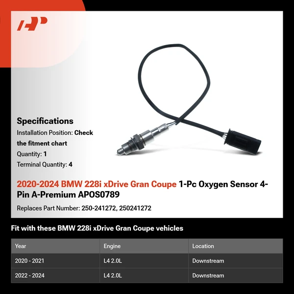 2020-2024 BMW 228i xDrive Gran Coupe 1-Pc Oxygen Sensor 4-Pin A-Premium APOS0789
