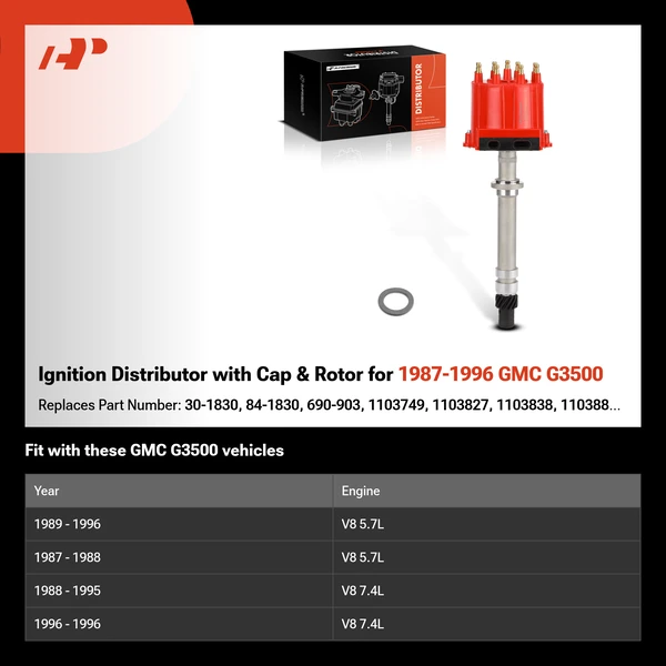 Ignition Distributor with Cap & Rotor for 1987-1996 GMC G3500