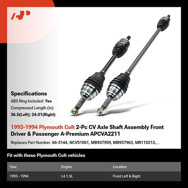 1993-1994 Plymouth Colt 2-Pc CV Axle Shaft Assembly Front Driver & Passenger A-Premium APCVA2211
