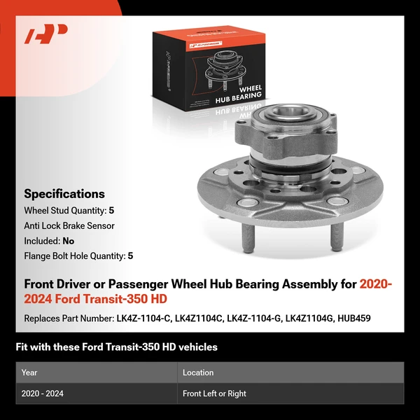 Front Driver or Passenger Wheel Hub Bearing Assembly for 2020-2024 Ford Transit-350 HD