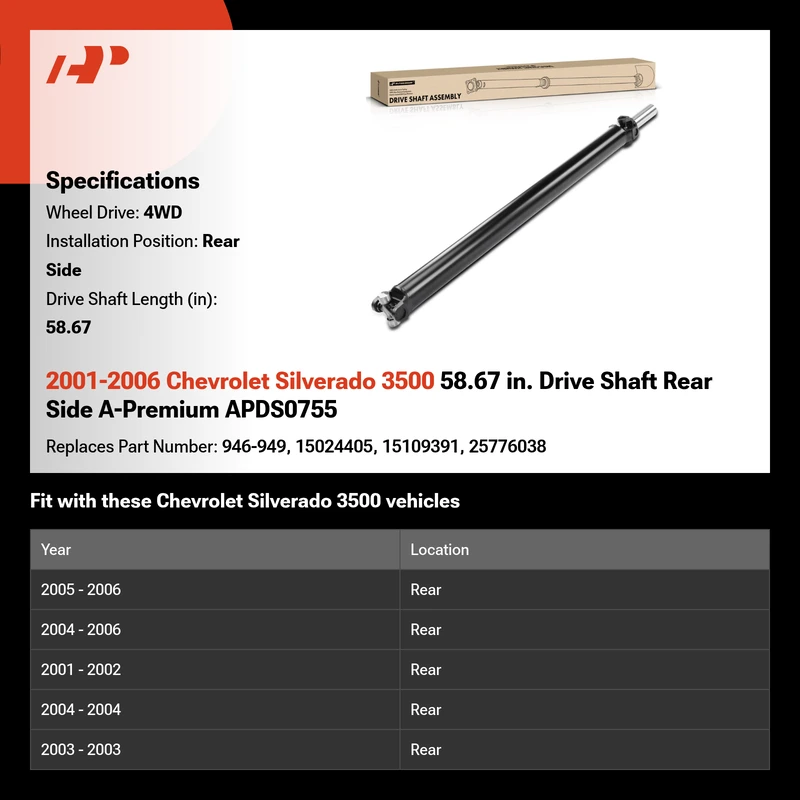 2001-2006 Chevrolet Silverado 3500 58.67 in. Drive Shaft Rear Side A-Premium APDS0755