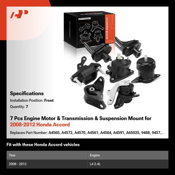 7 Pcs Engine Motor & Transmission & Suspension Mount for 2008-2012 Honda Accord