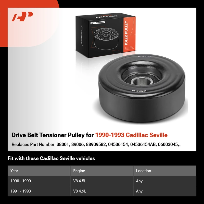 Drive Belt Tensioner Pulley for 1990-1993 Cadillac Seville