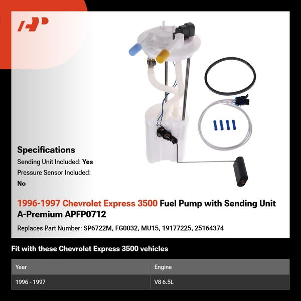 1996-1997 Chevrolet Express 3500 Fuel Pump with Sending Unit A-Premium APFP0712