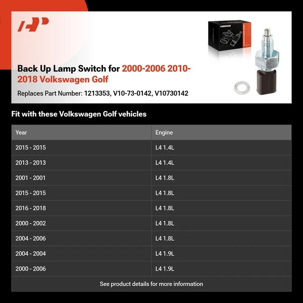 Back Up Lamp Switch for 2000-2006 2010-2018 Volkswagen Golf