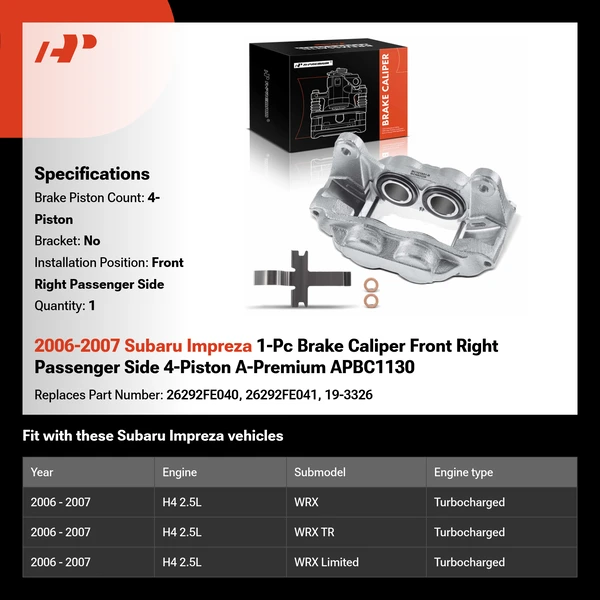 2006-2007 Subaru Impreza 1-Pc Brake Caliper Front Right Passenger Side 4-Piston A-Premium APBC1130