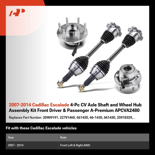 2007-2014 Cadillac Escalade 4-Pc CV Axle Shaft and Wheel Hub Assembly Kit Front Driver & Passenger A-Premium APCVA2480