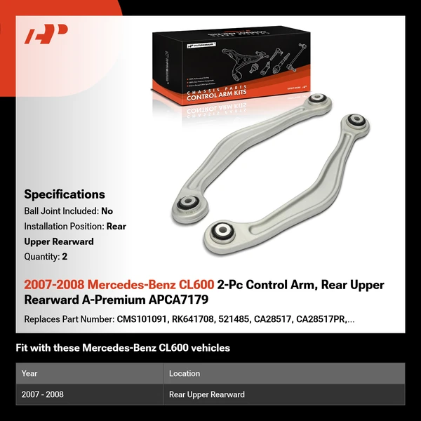 2007-2008 Mercedes-Benz CL600 2-Pc Control Arm, Rear Upper Rearward A-Premium APCA7179