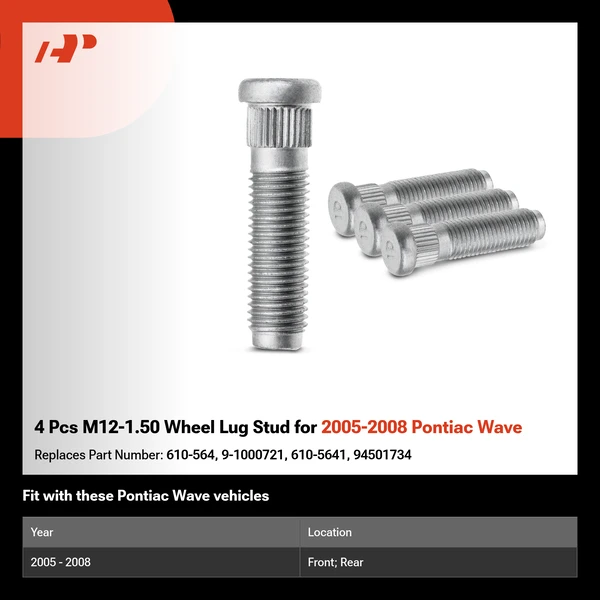 4 Pcs M12-1.50 Wheel Lug Stud for 2005-2008 Pontiac Wave