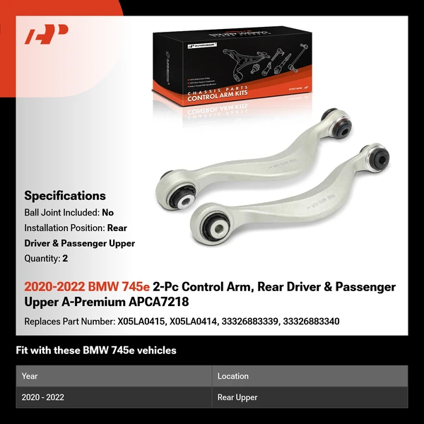 2020-2022 BMW 745e 2-Pc Control Arm, Rear Driver & Passenger Upper A-Premium APCA7218