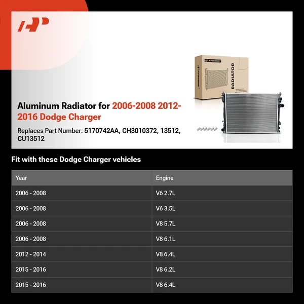 Aluminum Radiator for 2006-2008 2012-2016 Dodge Charger