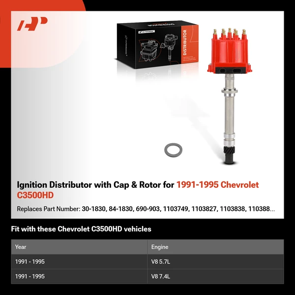 Ignition Distributor with Cap & Rotor for 1991-1995 Chevrolet C3500HD